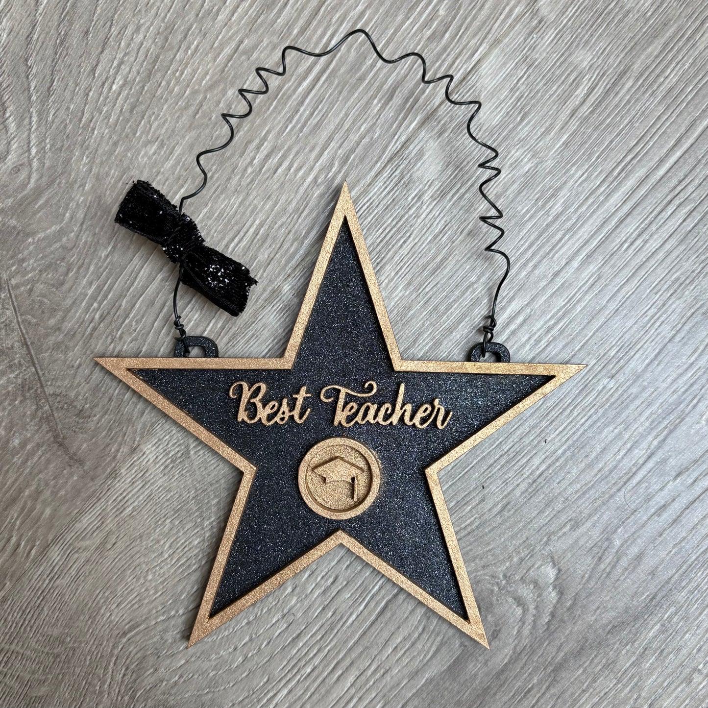 13cm Black Best Teacher Star Decoration