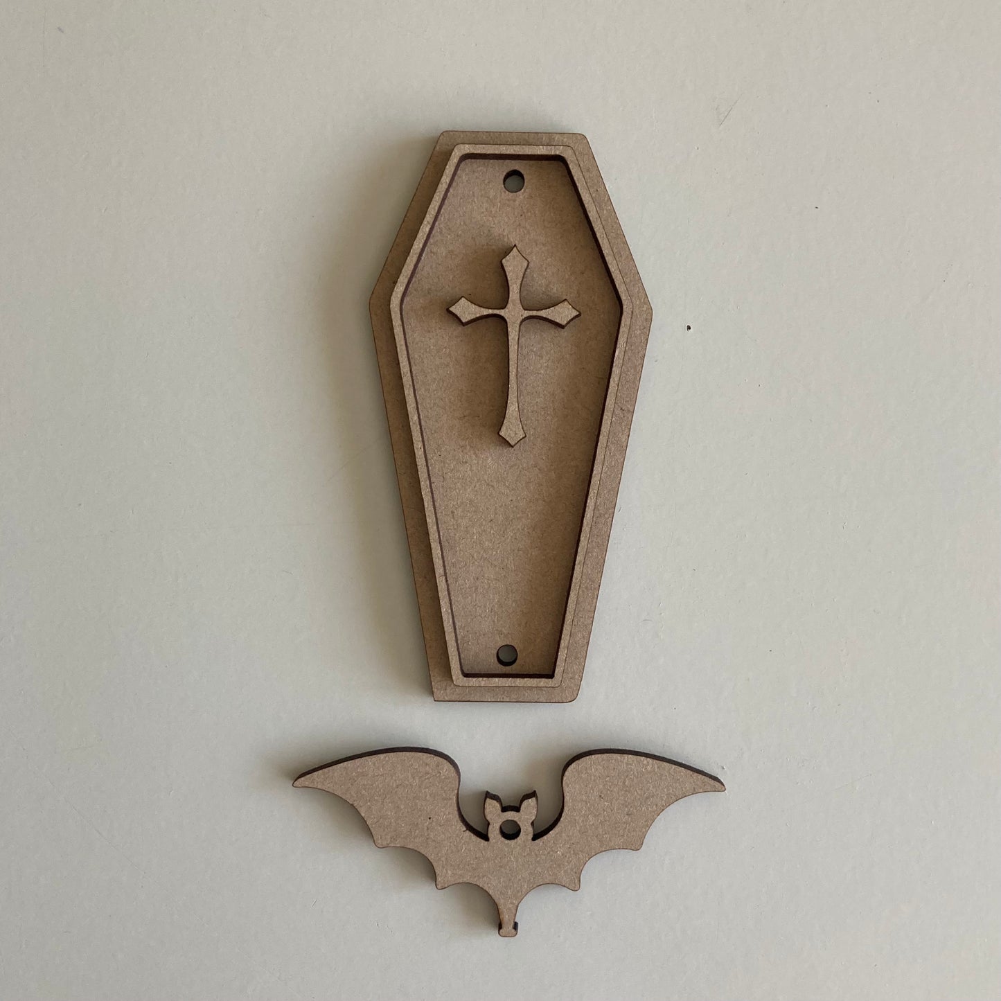 12cm Coffin & Bat Dangly Decoration