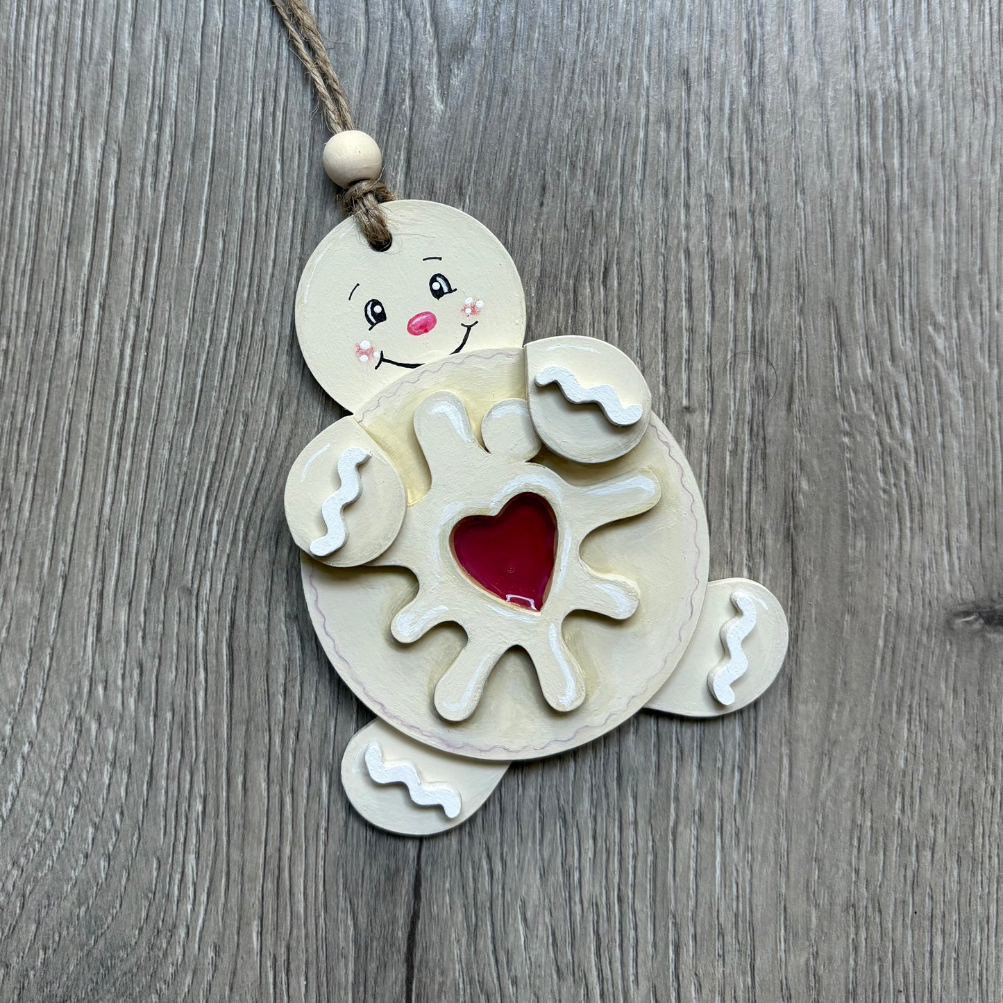 10cm Painted Gingerbread Holding Jammie Dodger Decoration