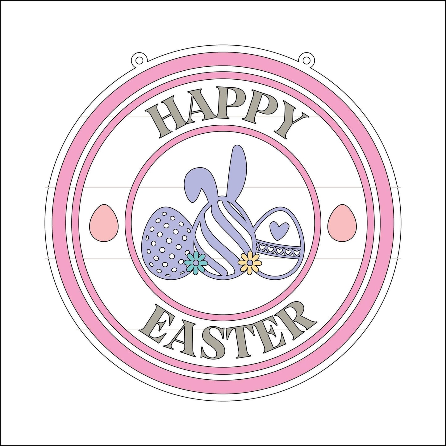 20cm Happy Easter Three Eggs & Bunny Ears Round Sign