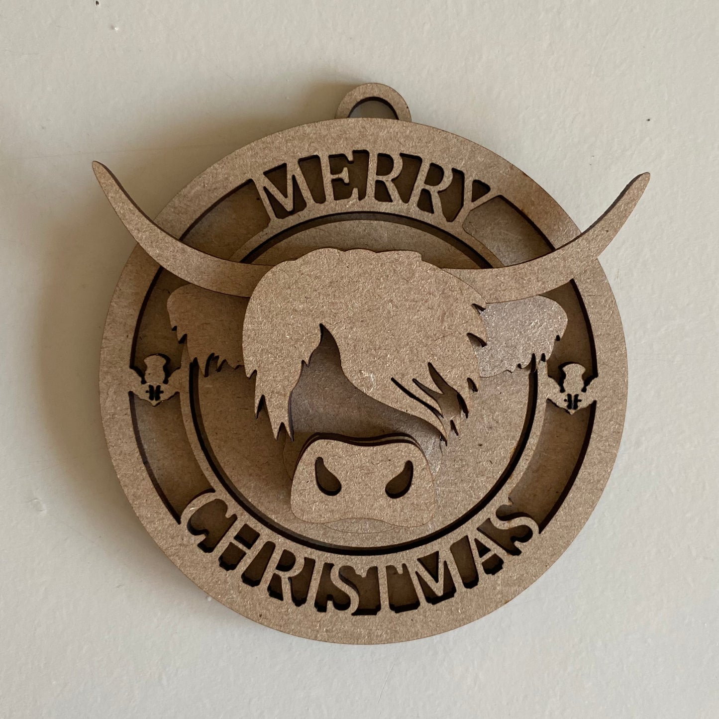 10cm Highland Cow Merry Christmas Bauble