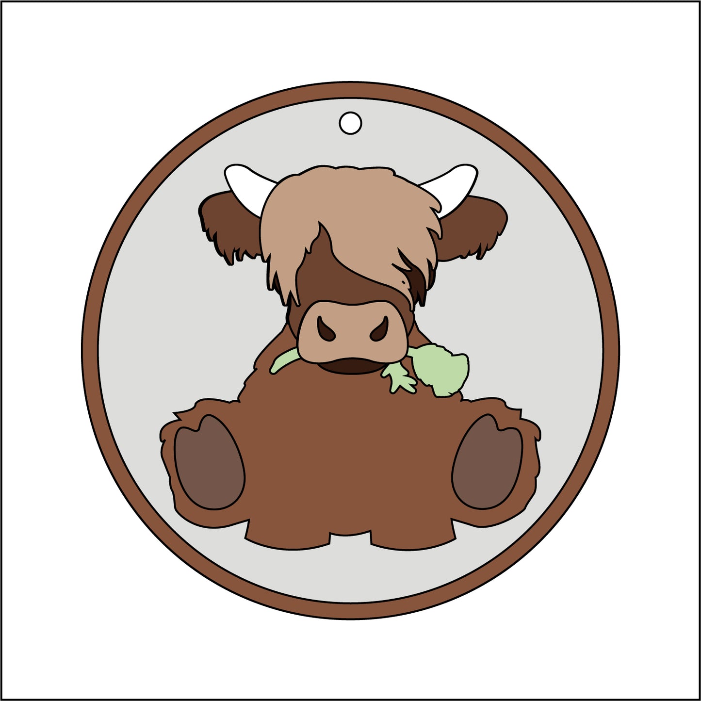 10cm Highland Cow Round With Thistle Bauble