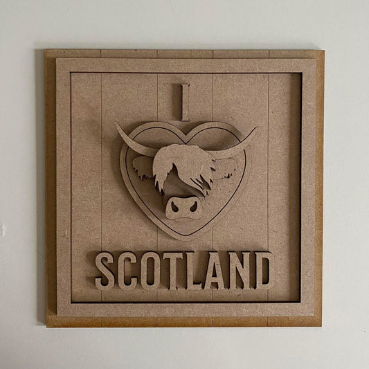 19cm I Love Scotland Highland Cow Sign