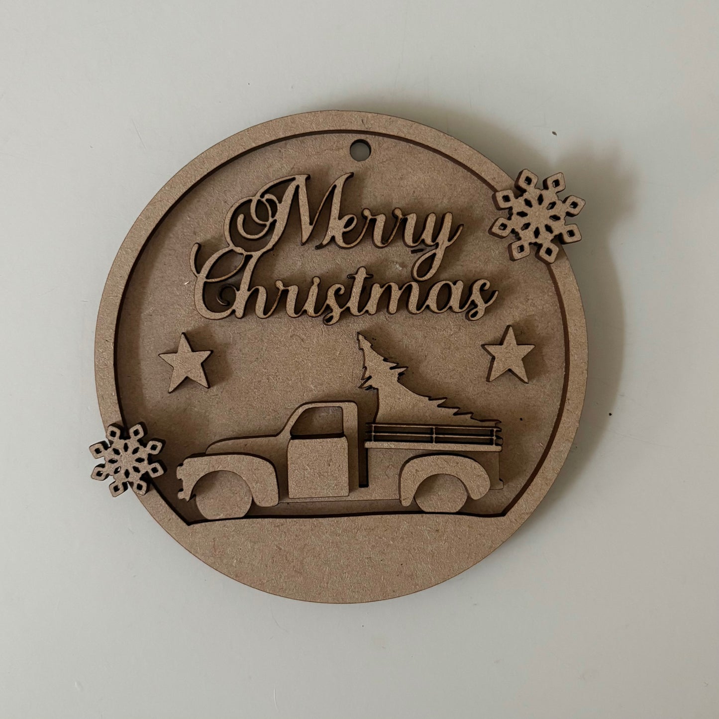 12cm Merry Christmas Truck & Tree Bauble