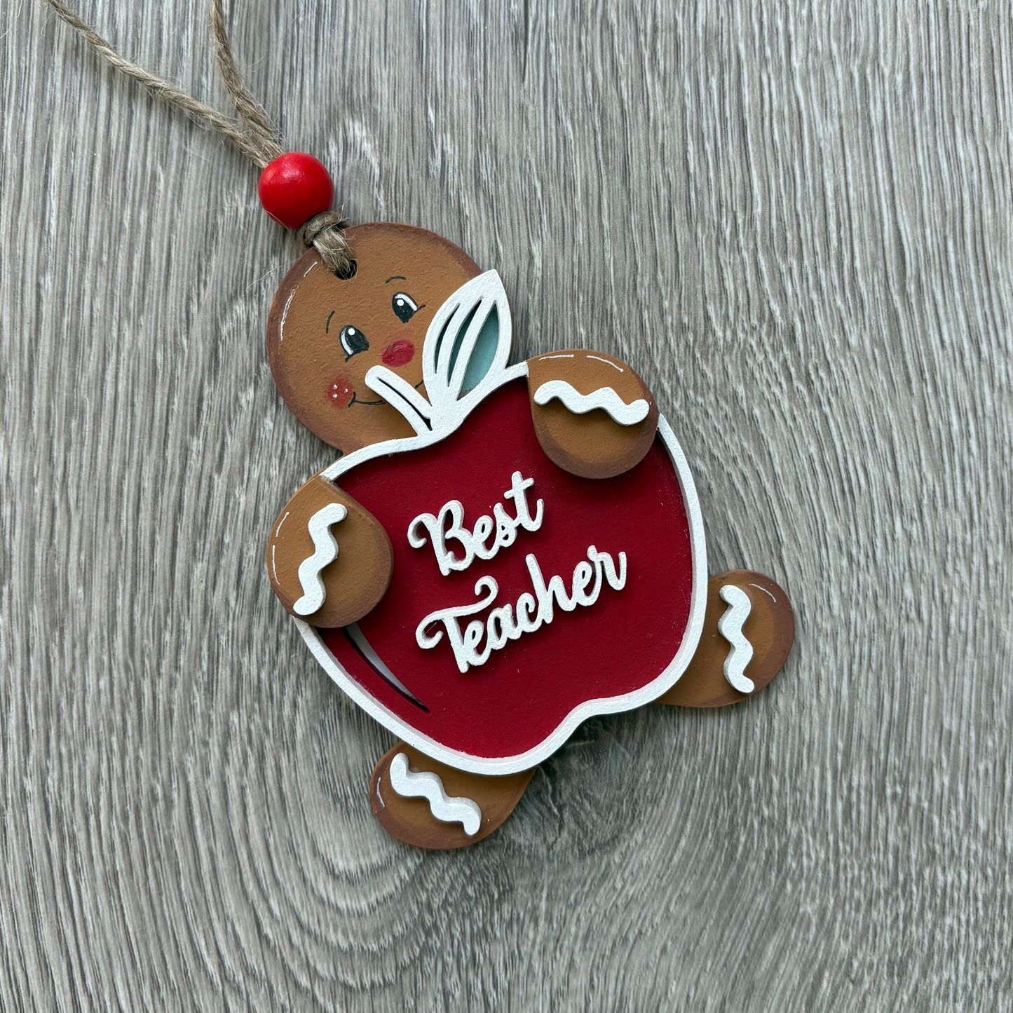10cm Painted Gingerbread Holding An Apple Decoration