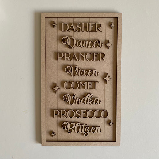 30cm Reindeer Names - Vodka Prosecco Sign