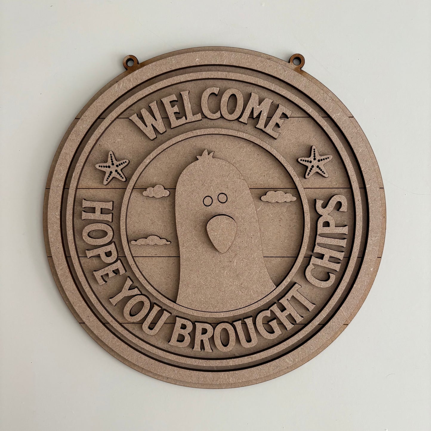 20cm Welcome I Hope you Like Chips Seagull Sign