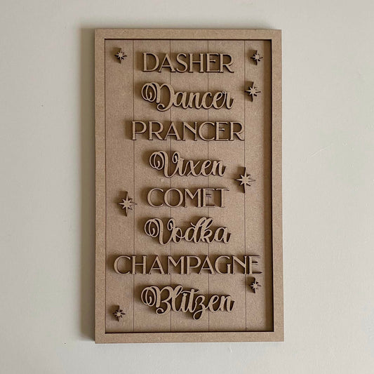 30cm Reindeer Names - Vodka Champagne Sign