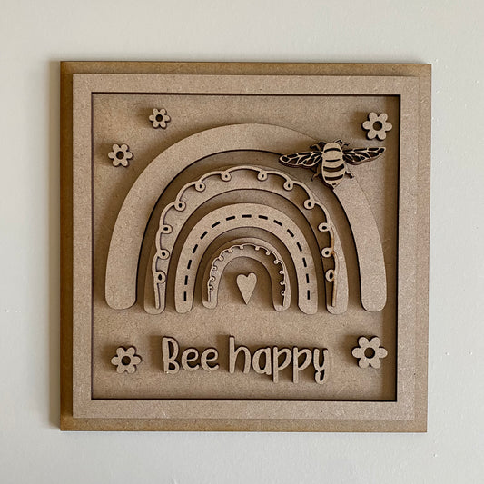 19cm Bee Happy Rainbow Sign