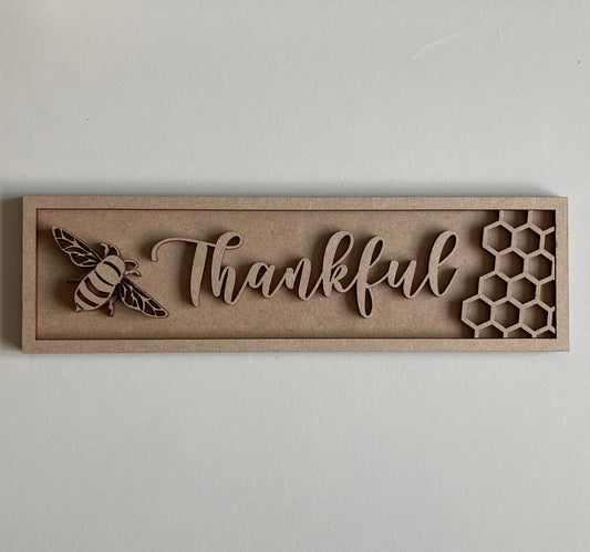 30cm Bee Thankful Rectangle Sign