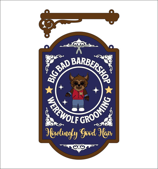 25cm Big Bad Barbershop Hanging Sign