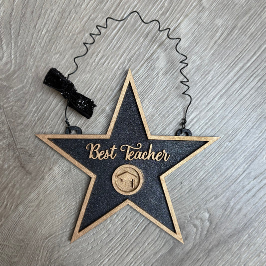 13cm Black Best Teacher Star Decoration