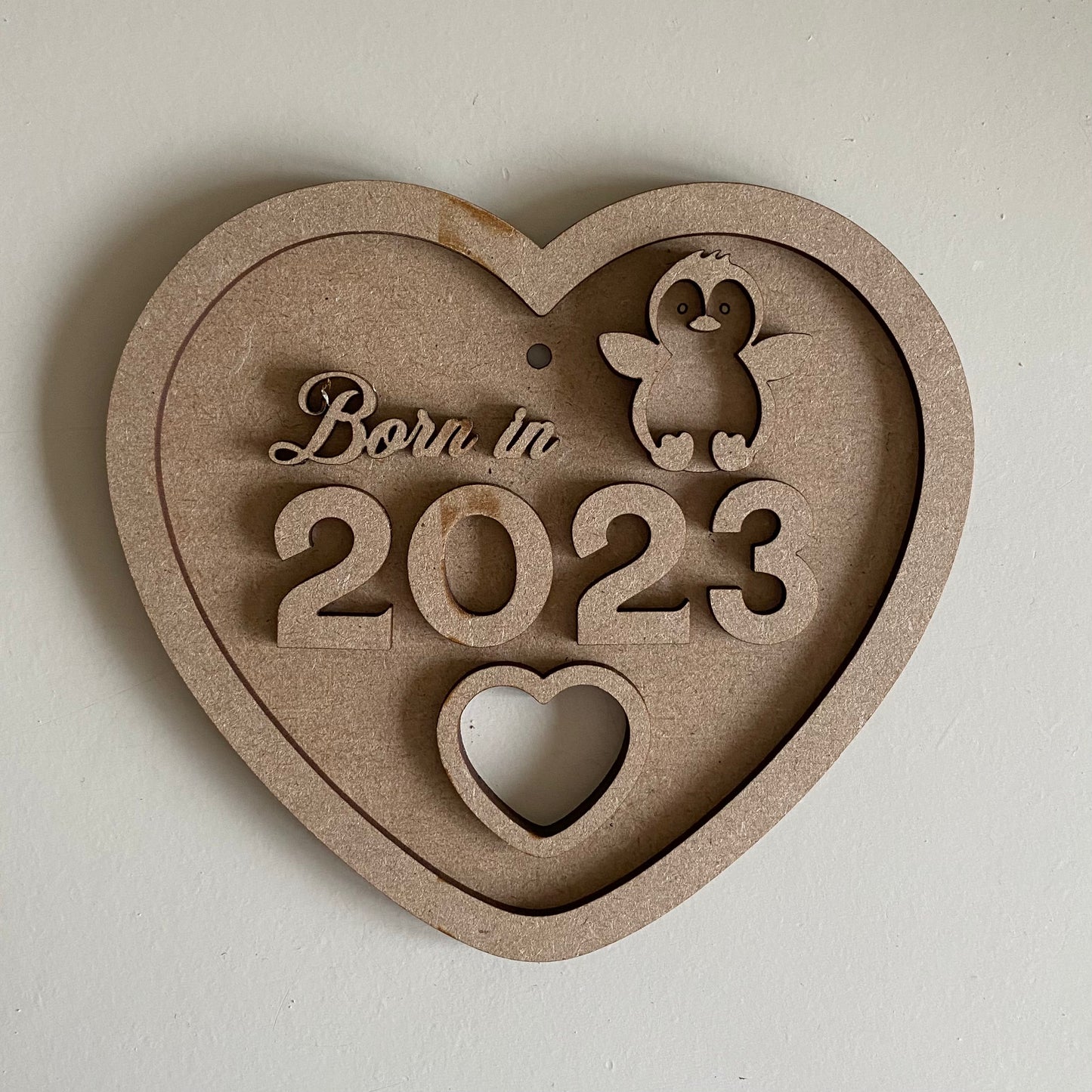 15cm Born In 2026 Heart - Penguin Sign