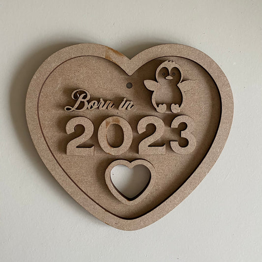 15cm Born In 2026 Heart - Penguin Sign