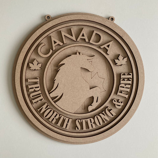 20cm Canada True North Strong & Free Horse Sign