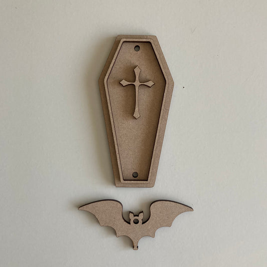 12cm Coffin & Bat Dangly Decoration