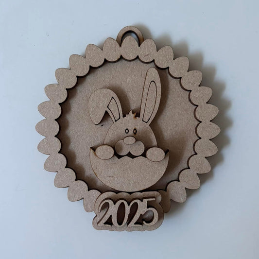 10cm Egg Border - Bunny In Egg & Year Bauble