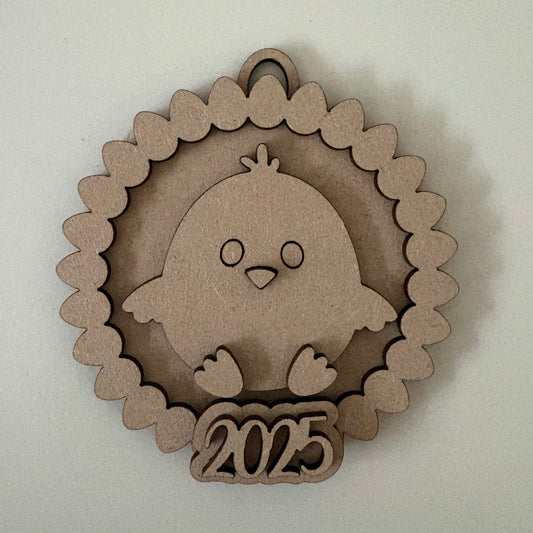 10cm Egg Border - Chick & Year Bauble