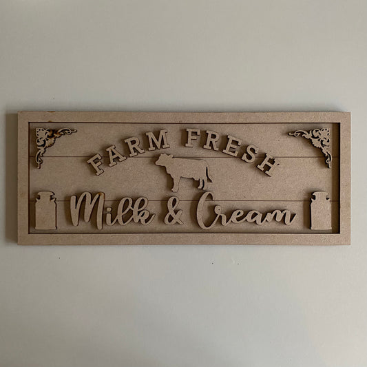 30cm Farm Fresh Milk & Cream Sign