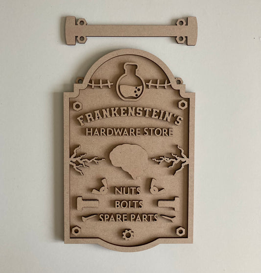 25cm Frankenstein's Hardware Store Hanging Sign