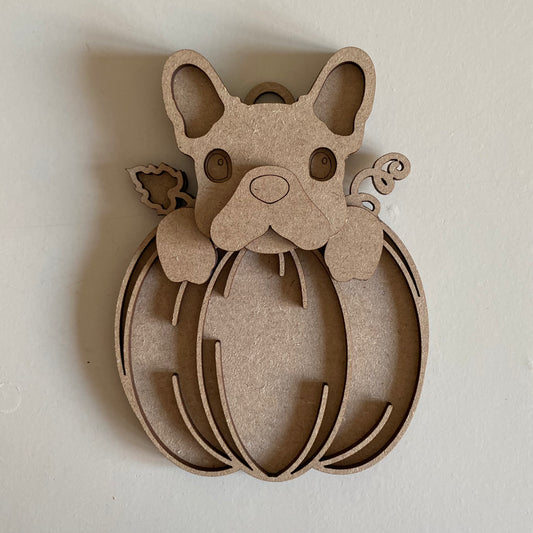 15cm Frenchie Dog In Pumpkin Decoration