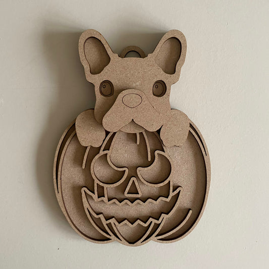 15cm Frenchie Dog In Halloween Pumpkin Decoration - A