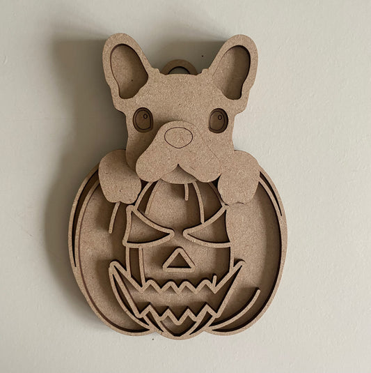 15cm Frenchie Dog In Halloween Pumpkin Decoration - B
