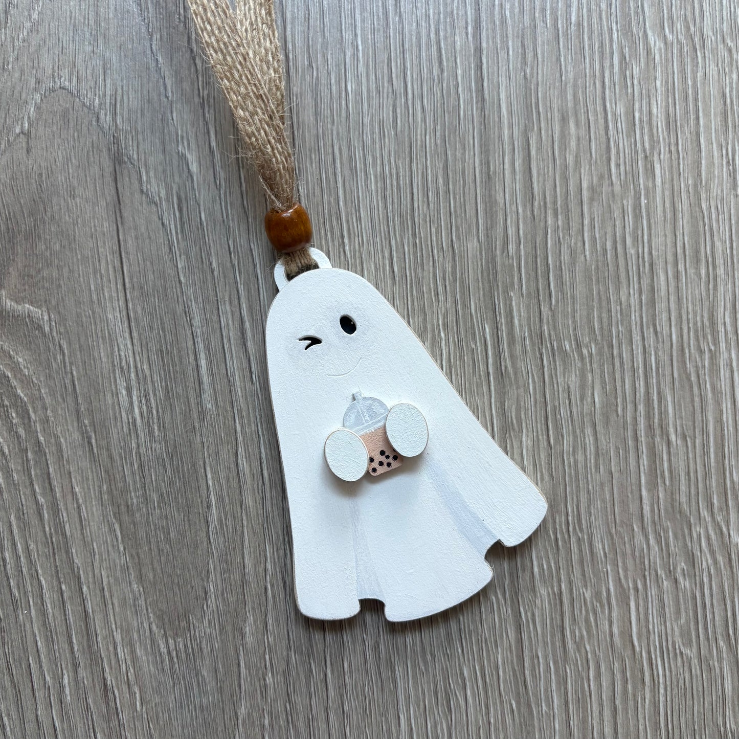10cm Hand Painted Ghost With Bubble Tea Decoration