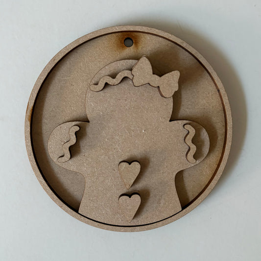 10cm Primitive Gingerbread Lady Round Bauble