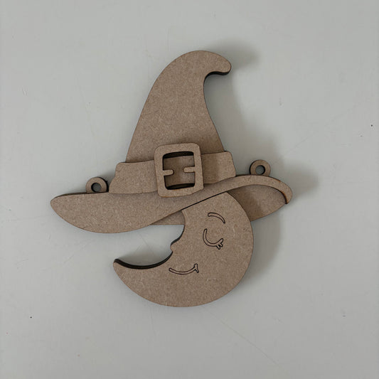 12.5cm Limited Edition Glamoween Moon In Witches Hat Decoration