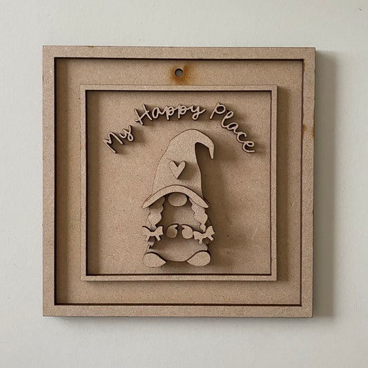 15cm Lady Gnome My Happy Place Sign
