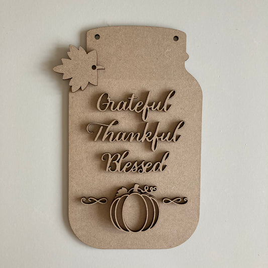 20cm Grateful Thankful Blessed Mason Jar