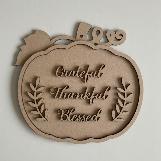 20cm Grateful Thankful Blessed Pumpkin Sign