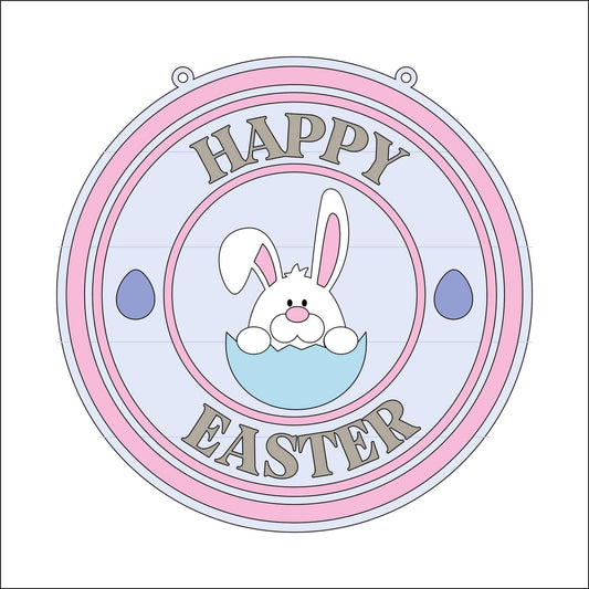 20cm Happy Easter Bunny In Egg Round Sign