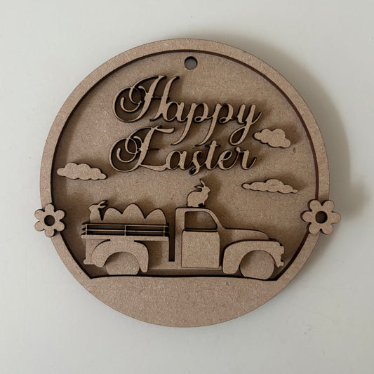 12cm Happy Easter Truck & Easter Eggs Bauble