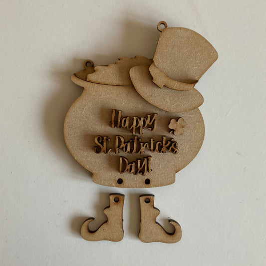 10.5cm Happy St Patrick's Day Pot Of Gold Dangly Decoration