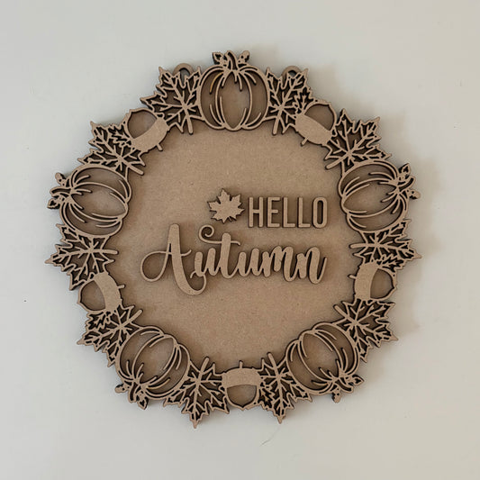 20cm Hello Autumn Pumpkin Maple Leaf & Acorn Wreath