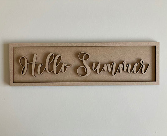 30cm Hello Summer Rectangle Sign
