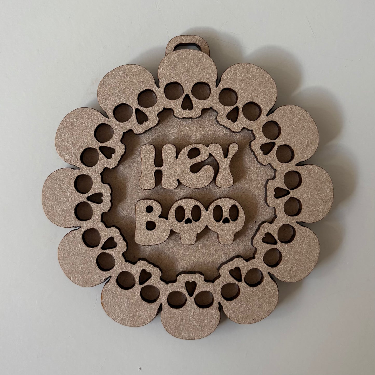 10cm Hey Boo Skulls Border Bauble