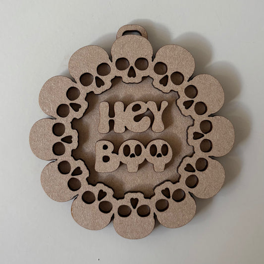 10cm Hey Boo Skulls Border Bauble