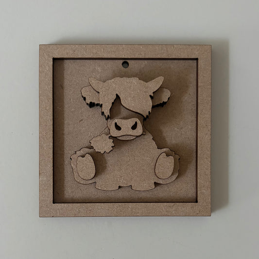 10cm Highland Cow With Daisy Mini Frame