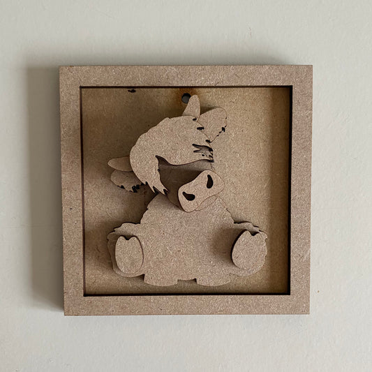 9cm Highland Cow With Tilted Head Mini Frame