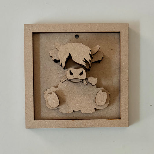 10cm Highland Cow With Thistle Mini Frame