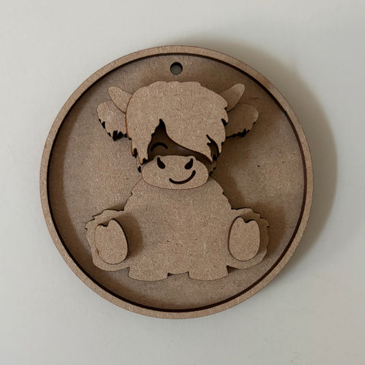 10cm Cute Highland Cow Round Bauble