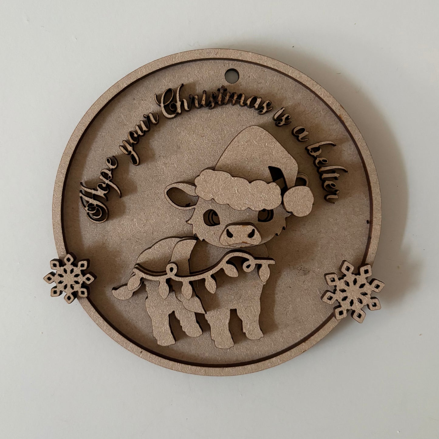 12cm Belted Cow Hope Your Christmas Is A Belter Round Bauble