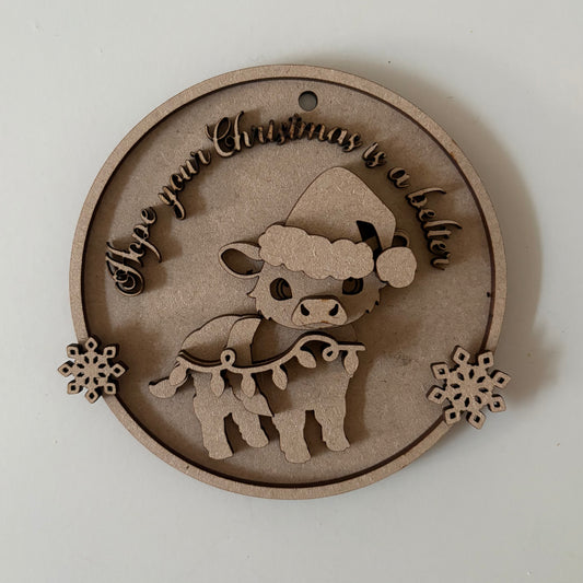 12cm Belted Cow Hope Your Christmas Is A Belter Round Bauble