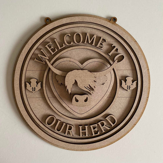 20cm Welcome To Our Herd Highland Cow Sign