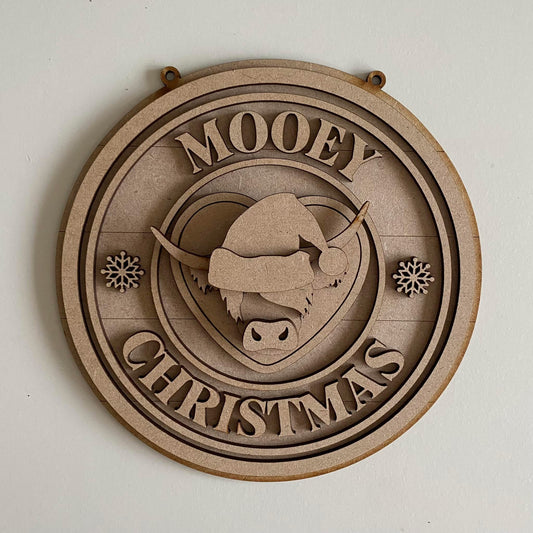 20cm Mooey Christmas Highland Cow Sign