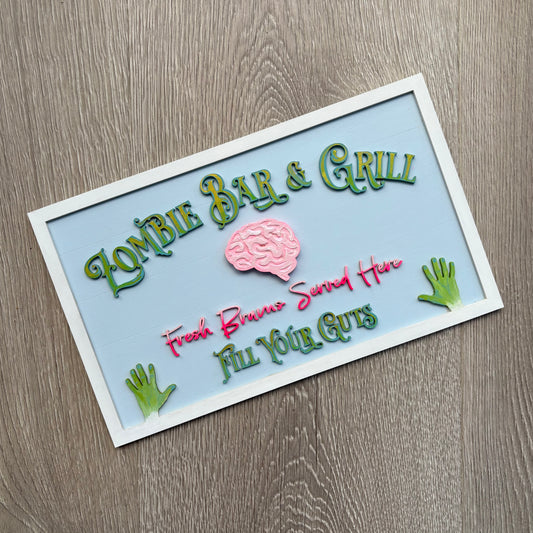 30cm Hand-Painted Zombie Bar & Grill Sign