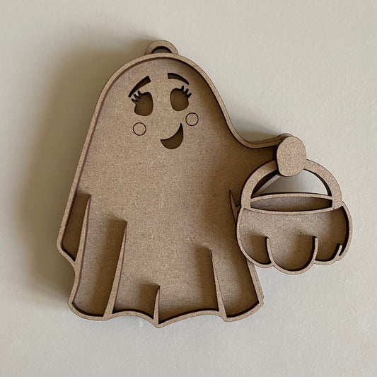12cm Lady Ghost & Pumpkin Bag Decoration
